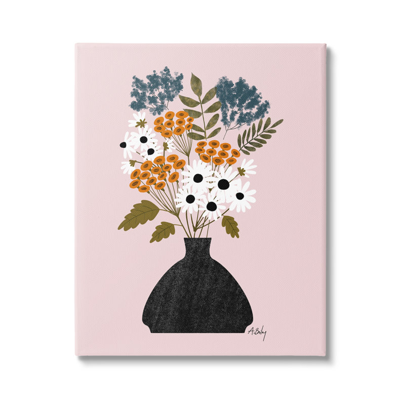 «Bold Mixed Flowers Bohemian Spring Vintage Pot Stretched» par Anne Bailey Art, H 24 po x l 30 po, Toile tendue