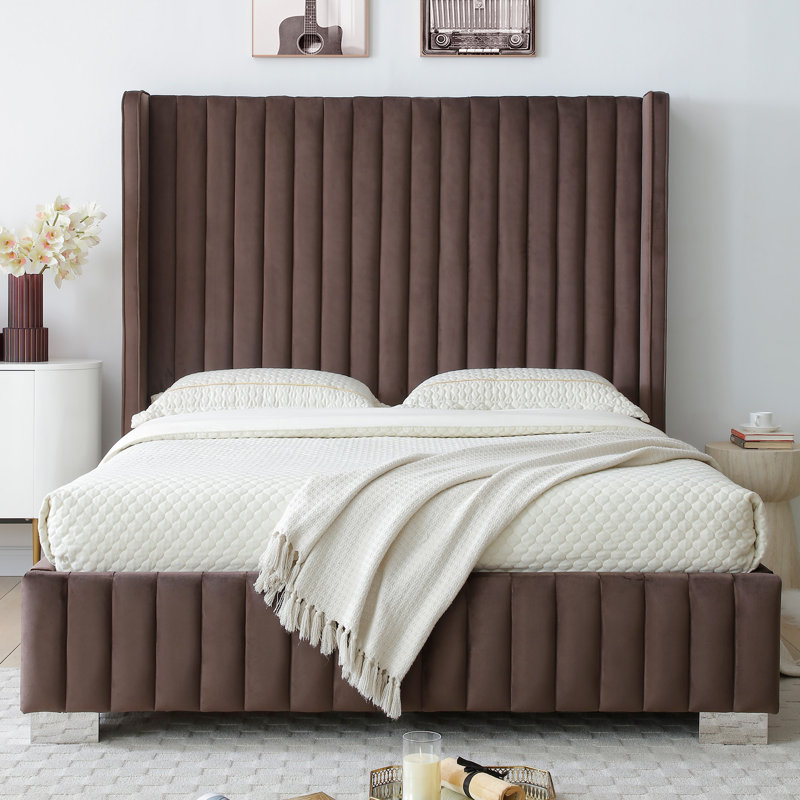 Structure de lit en velours Jeffrey, Grand lit, Marron foncé