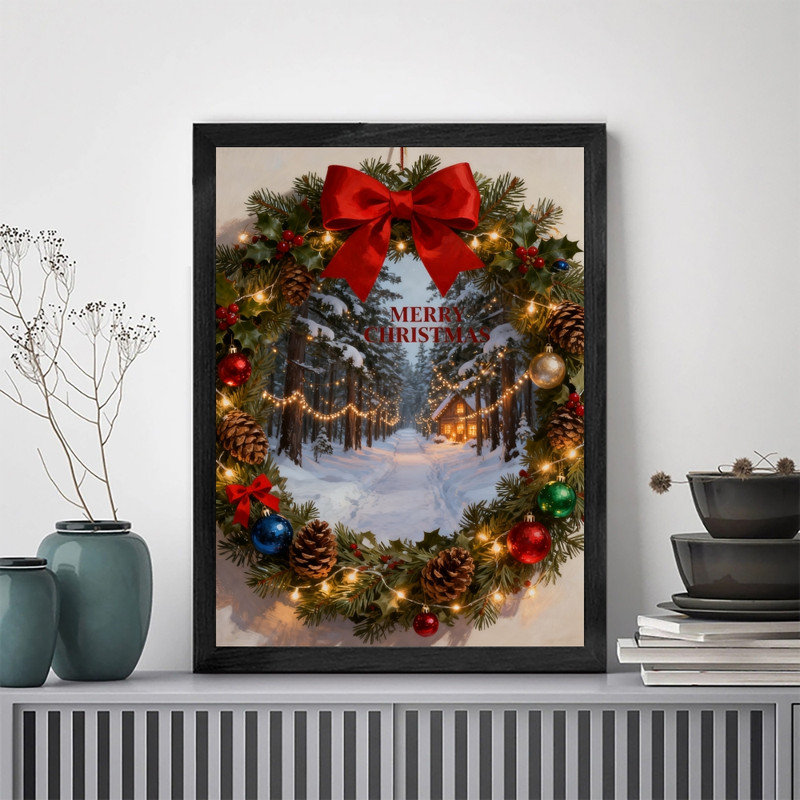 Cadre noir, décoration de guirlande de Noël vibrante, cadre festif douillet, H 37 po x l 25 po