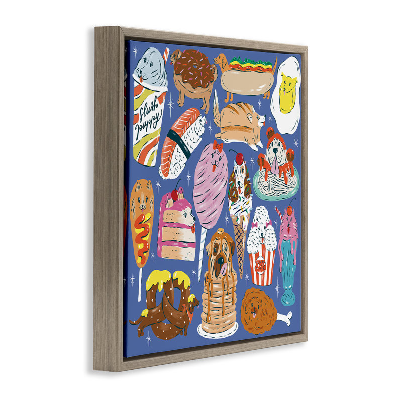 Cadre flottant avec croquettes Dog Dogs, par Krissy Mast, H 18 po x l 18 po, Cadre flottant orme Montalcino