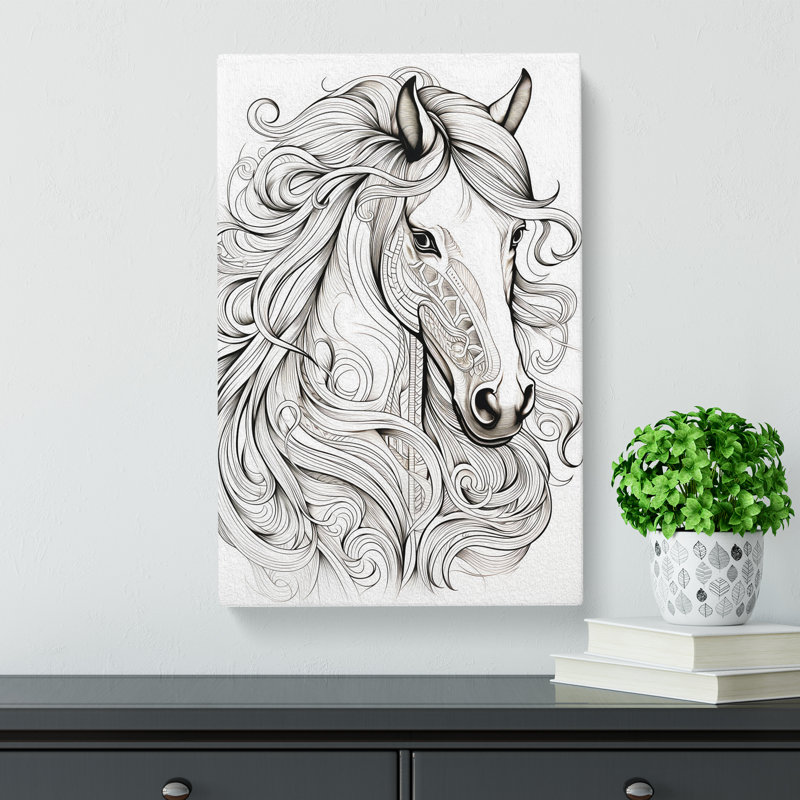 Horse Line Art No.3 - Wrapped Canvas, 50cm H x 35cm W x 3cm D