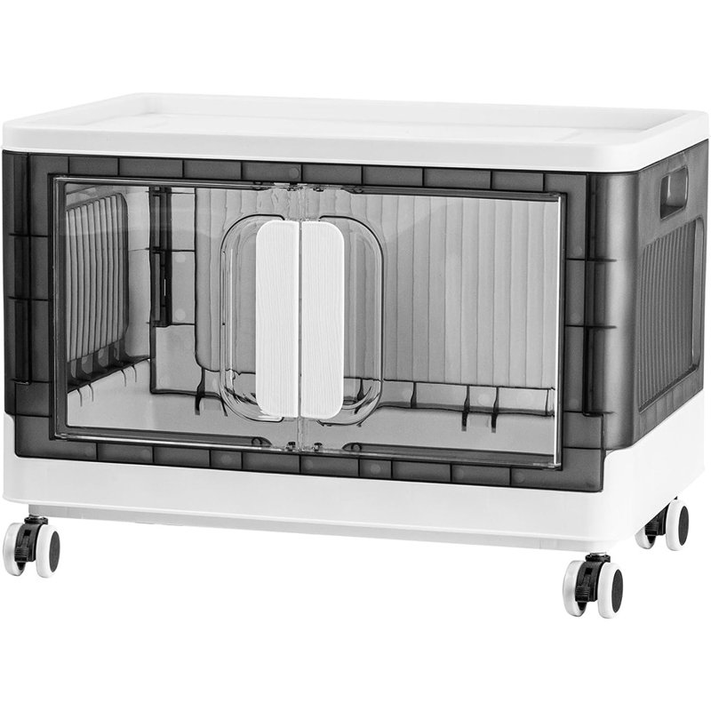 Organisateur de rangement pliant avec roulettes silencieuses - Bac de rangement en plastique robuste empilable avec porte transparente, disponible en 3 tailles, pour la maison ou le bureau