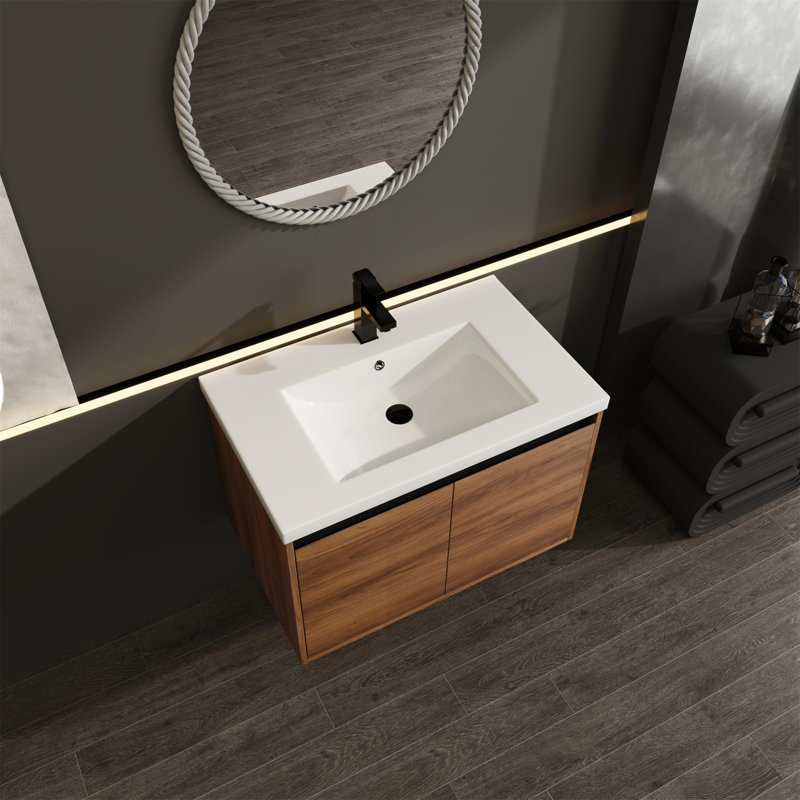 Meuble-lavabo de salle de bain avec lavabo à poser en résine, 30"