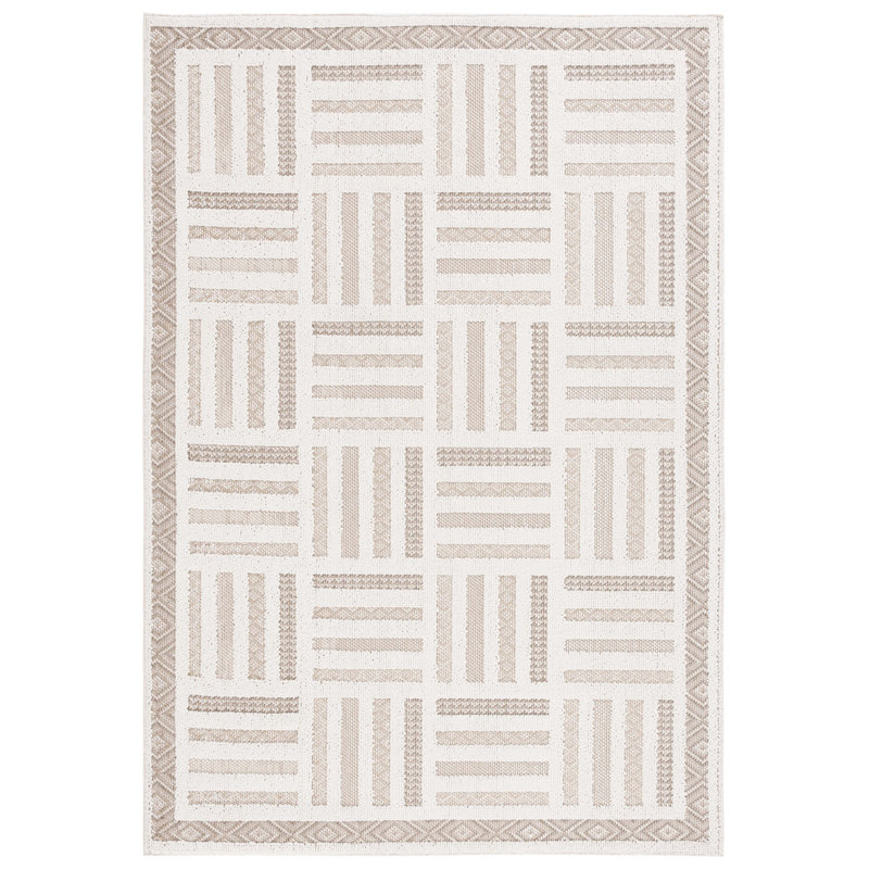 Tapis ivoire / beige en polypropylène tissé à la machine Daevon, Carré 6 pi 7 po