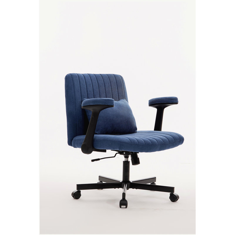 Modern Criss Cross Armrest Office Chair Ergonomic Linen Upholstery with Adjustable Height & Swivel, Blue