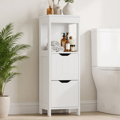 Small Bathroom Storage Cabinet with 2 Drawers & Open Shelf