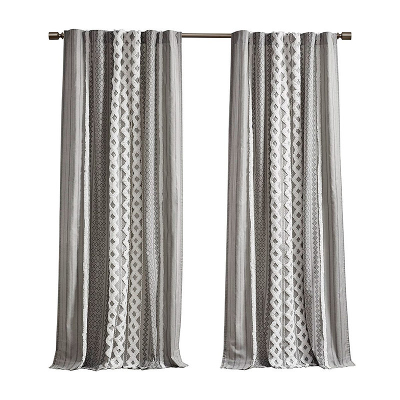 Panneau de rideau en coton avec rayure et doublure en chenille 50 po x 95 po, Gris, L 50,03 po x L 95,03 po