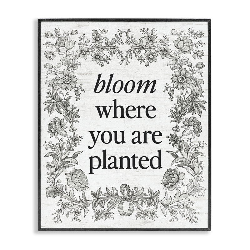 «Inspiring Bloom» avec bordure vintage, estampe numérique, design par lettré et doublé, H 20 po x l 16 po