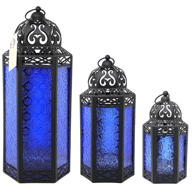 Moroccan Candle Lantern Decorative Set for Floor, Ramadan Decorations, Indoor Home Decor, Outdoor Patio or Porch, Weddings