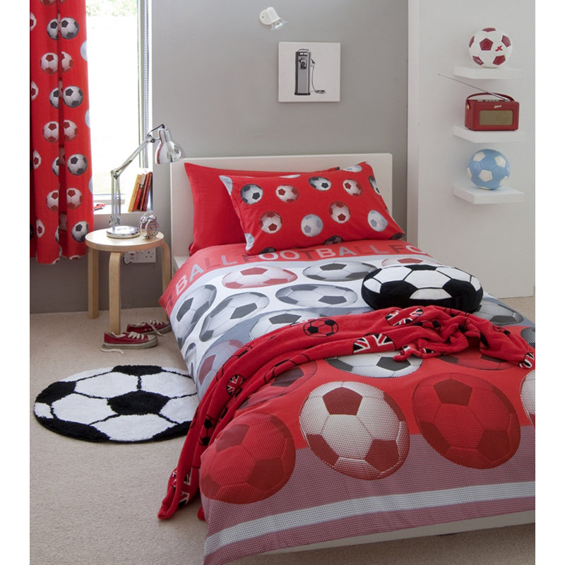 Football Duvet Cover Set with Pillowcases, Red, Single Duvet Cover + 1 Standard Pillowcase