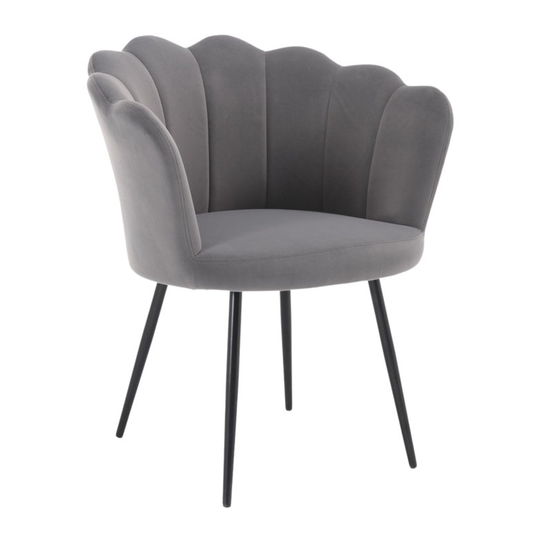 Bruning Scallop Velvet Barrel Accent Chair, Grey
