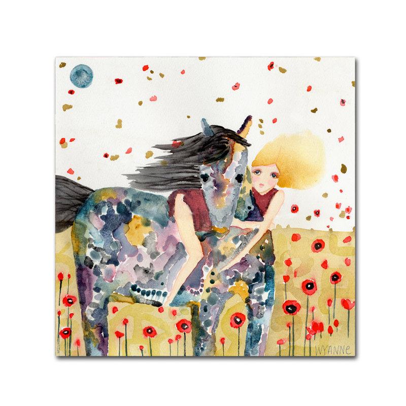 Wind in the Poppy Field Canvas Art with Horse and Girl