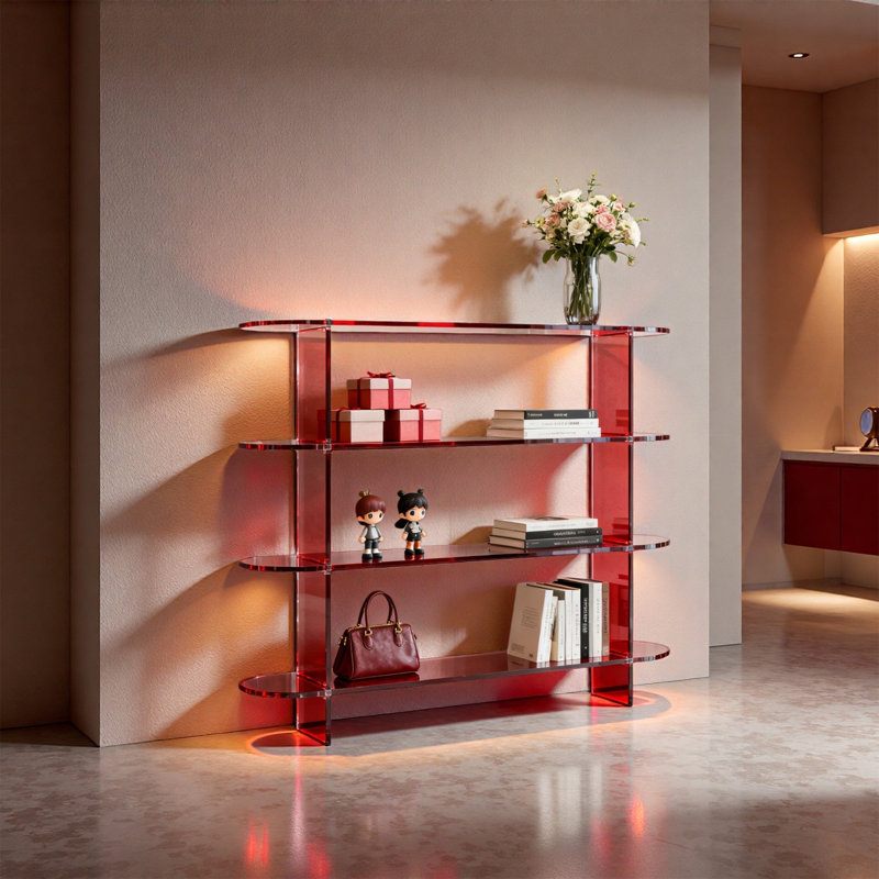 Red Acrylic Display Shelf, 39.37"H x 31.5"W x 9.84"D