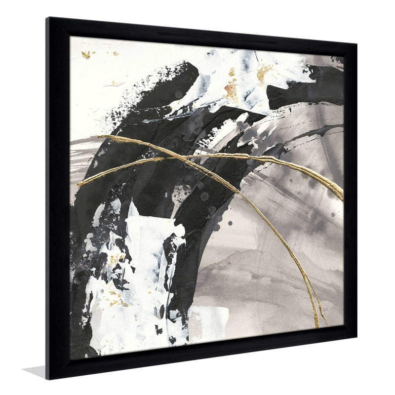 «Gilded Arcs II», reproduction de peinture acrylique, H 21,5 po x l 21,5 po x P 0,75 po, Cadre noir