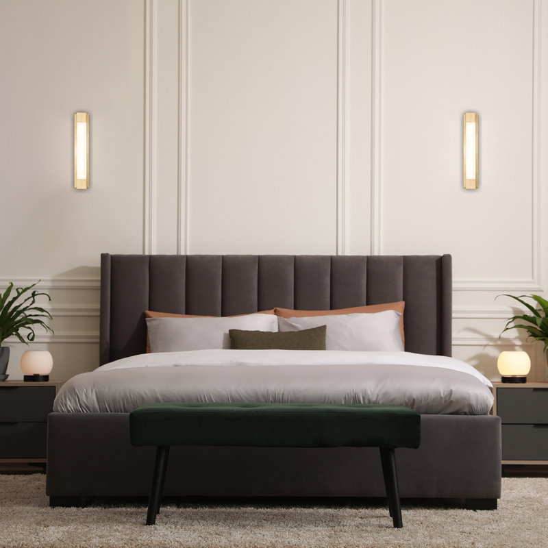 24" Dimmable LED Wall Mounted Sconce With Natural Spanish Marble Shade 5 Colors Adjustable, Brass