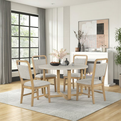 Goode 5-Piece Dining Set, 47" Round Table with 4 Solid Wood Chairs
