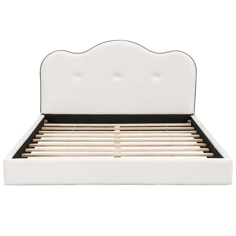 Grand lit plateforme tapissier, beige