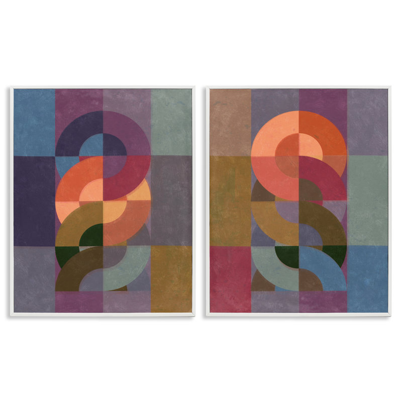  Linked Circles Patterns 2 PC Giclee Art Set by Victoria Barnes, 30'' H x 24'' W, Coastal White Framed Giclee