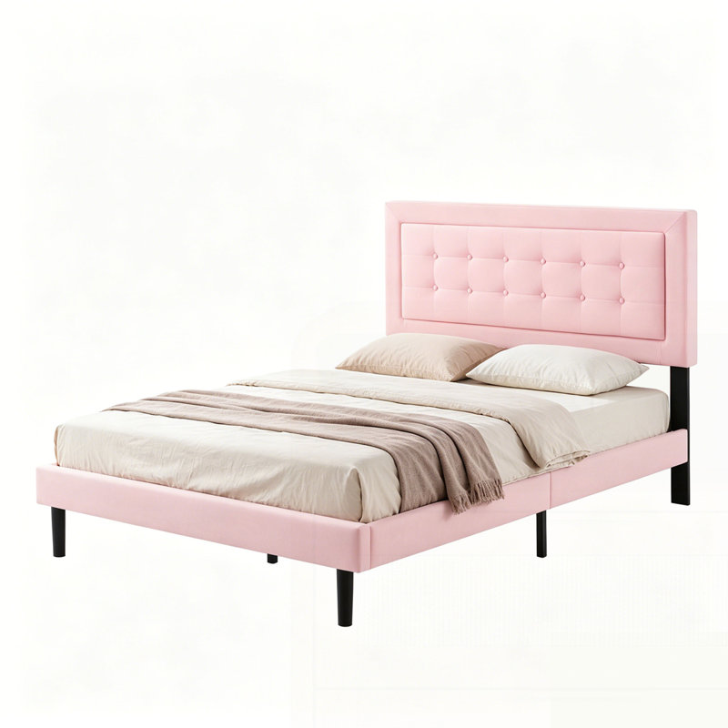 Upholstered Platform Bed Frame, Pink