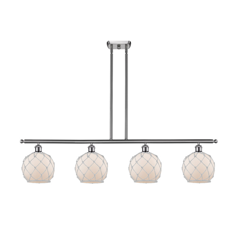 Luminaire suspendu linéaire à 4 lumières pour îlot de cuisine Hillhouse, Ampoule non incluse, Blanc avec corde blanche