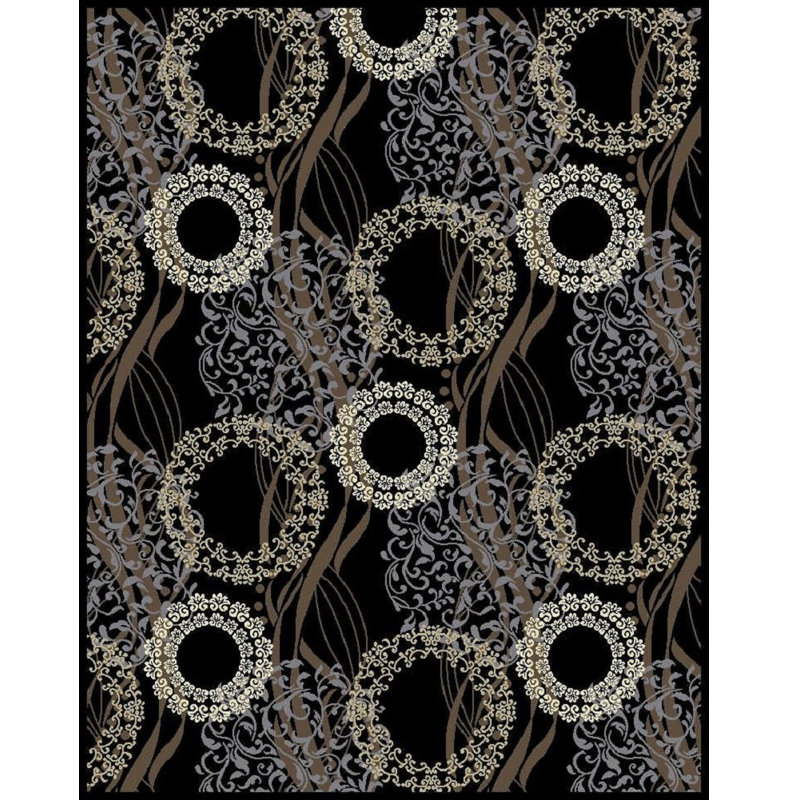 Tapis noir en laine tissé à la machine Inglaterra, Rectangle 2 pi x 3 pi