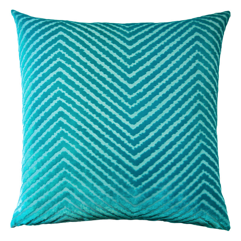 Chevron Velvet Pillow Cover & Insert, 22"H x 22"W, Aruba