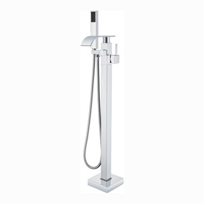 Arlennart Chrome Floor Mount Shower Faucet - Freestanding Single Handle Dual Function Shower System with Handheld Shower Head for Bathroom Bathtub