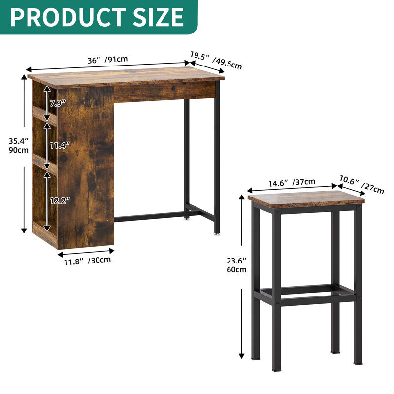 49.5cm Bar Set, Rustic Brown/Black