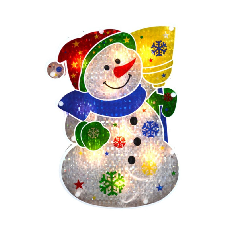 12.5" Multicolor Lighted Snowman Christmas Window Silhouette Decor