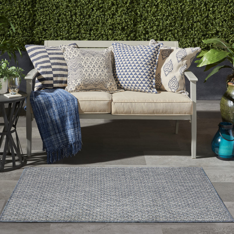  Tulum 2' x 3' Denim Outdoor Rug, Rectangle 2' x 3', Denim