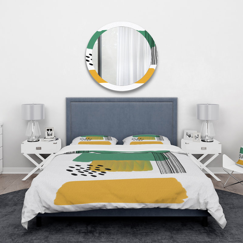 Green Minimalistic Abstract, pois noirs II - ensemble de housse de couette moderne - microfibre de polyester