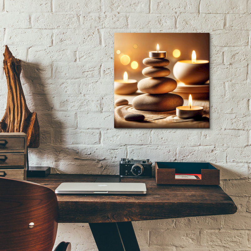  «Zen Rock and Candles» par Rey Klimt, art mural en verre acrylique, 24 po x 24 po, H 12 po x l 12 po x P 0,13 po
