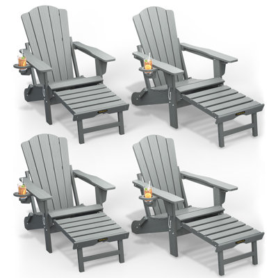 Dareona Pakkdiarie Folding Adirondack Chair with Cup Holder,HDPE Outdoor Chair with Comfort Ergonomic Seat for Patios,Lawn,Garden, Backyard Use