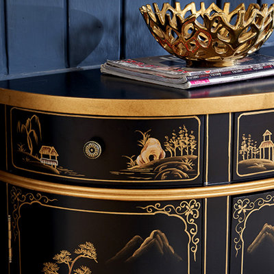 European style half-circle painted accent cabinet