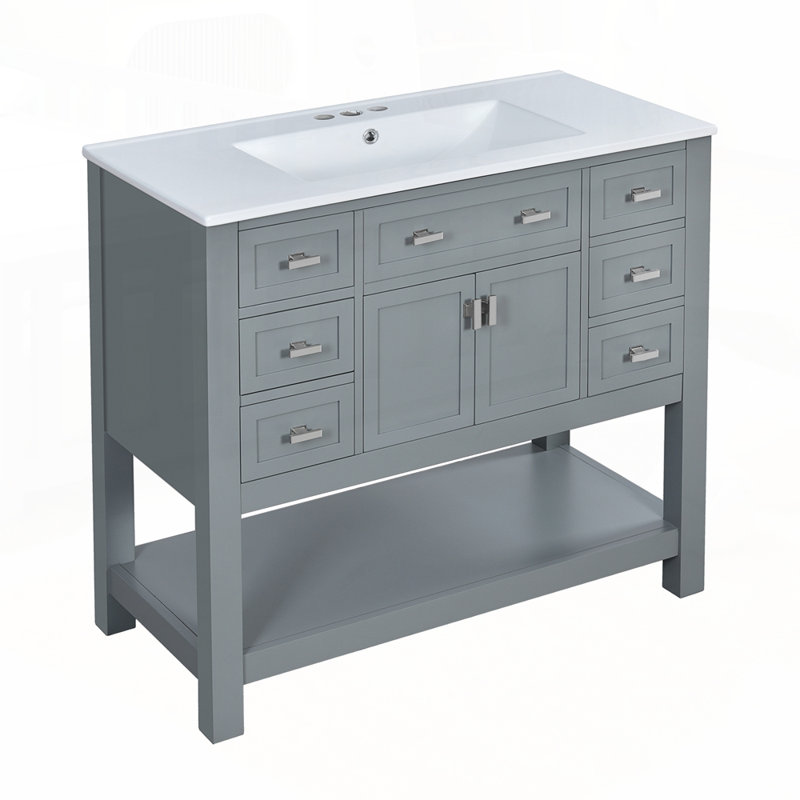 Meuble-lavabo moderne avec rangement avancé et design élégant, Gris