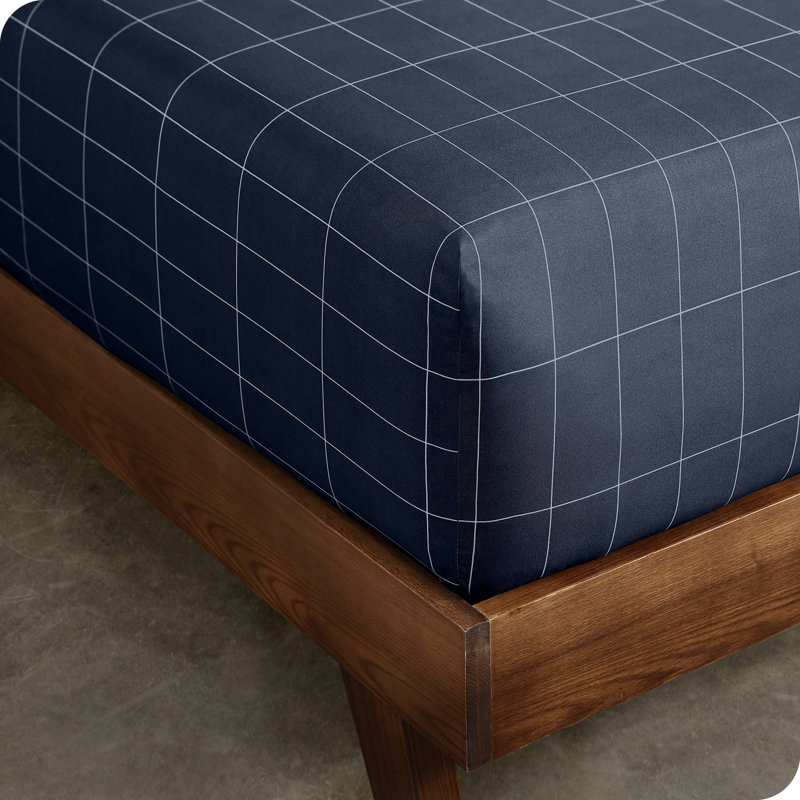 Microfiber Fitted Sheet, Queen Fitted Sheet, Grid - Midnight/White