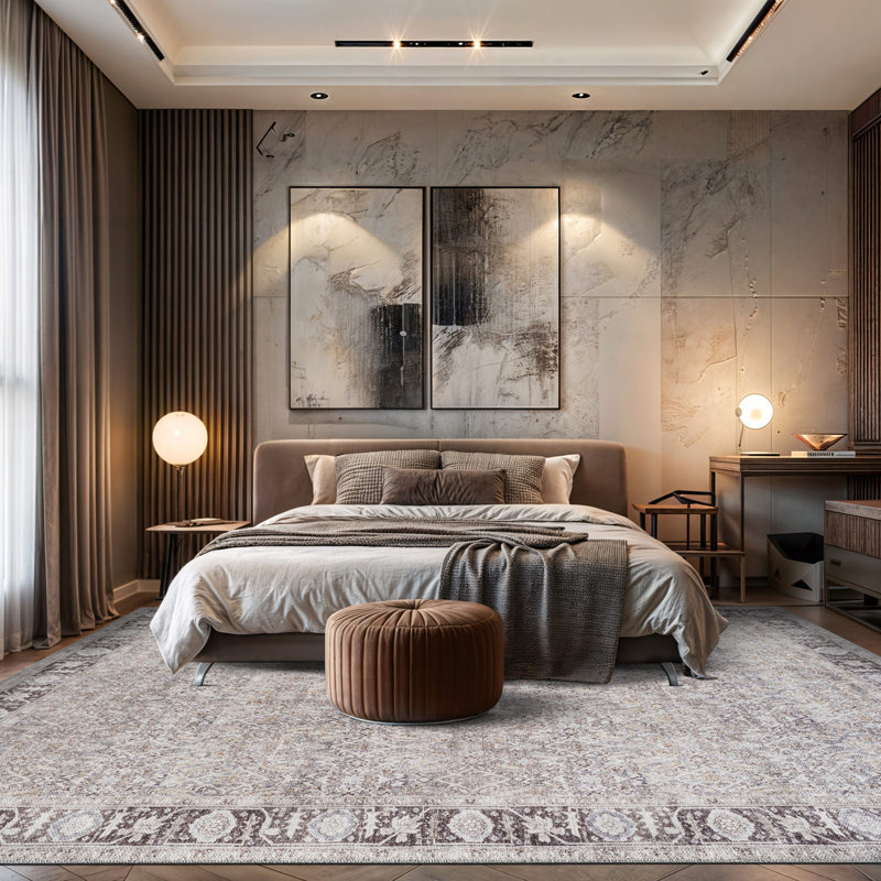 Tapis gris Elise - lavable à la machine, texture à poils plats avec envers antidérapant, Rectangle 10 pi x 14 pi