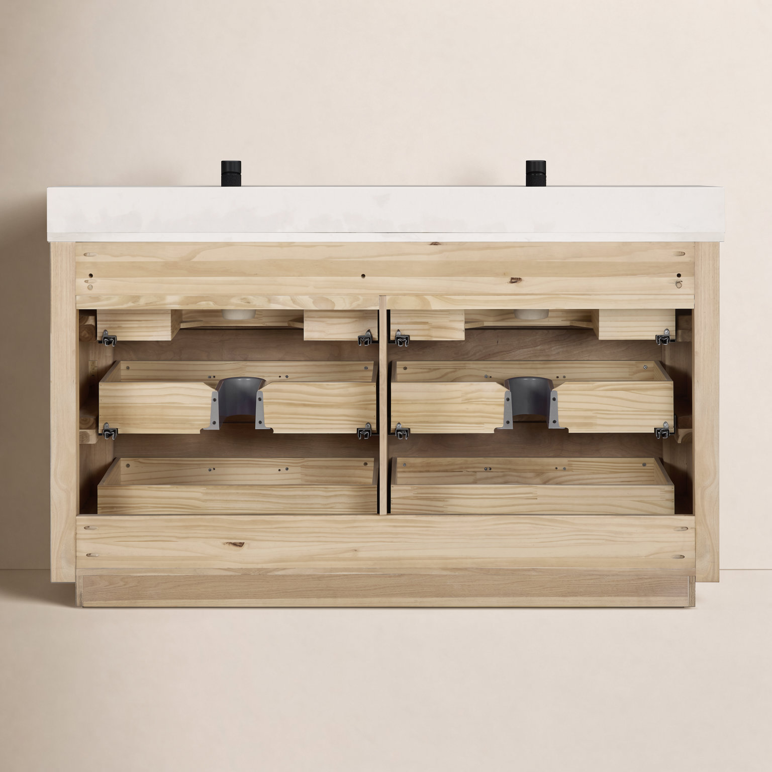 Porto 60'' Double Bathroom Vanity, Natural Oak, Matte Black
