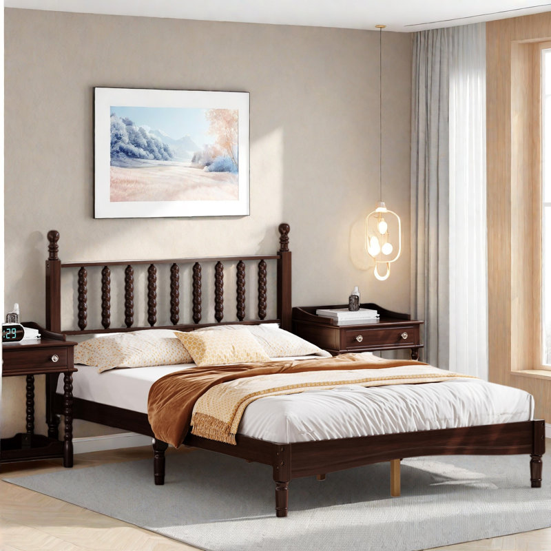 Lit plateforme en bois avec tête de lit en forme de gourde, Double