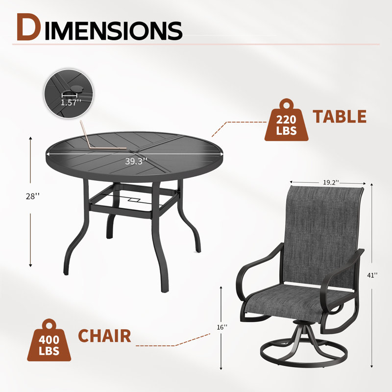 Tysan 6-Person Outdoor Dining Table and Chair Set, Dark Gray