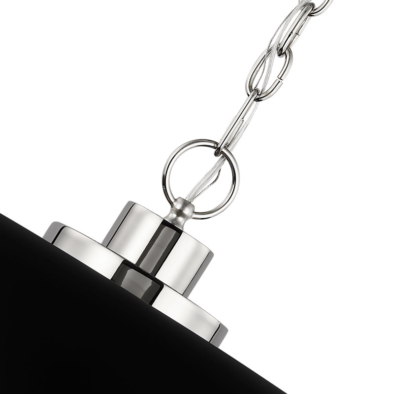 Luminaire suspendu en forme de dôme à 1 lumière Eddy, H 8 po x l 24 po x P 24 po, Noir mat / Nickel poli