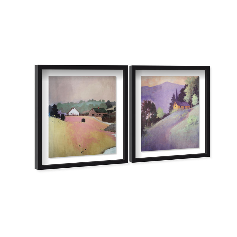 Hill Town Set Shadowbox Landscape & Nature Print by Oliver Gal, Black Frame, 16 x 20, 21.5"H x 25.5"W, Black Shadowbox