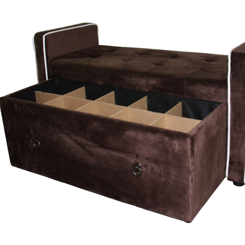 22" Shoe Storage Bench, Brown Suede