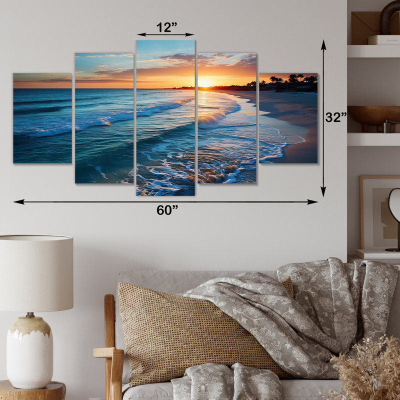  «Tranquil Shores Sunset Beach Horizon III - Coastal Beach, décoration murale multi-panneaux