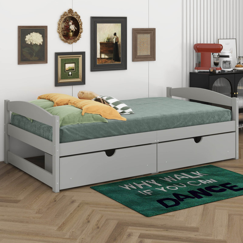 Lit plateforme avec deux tiroirs, Gris