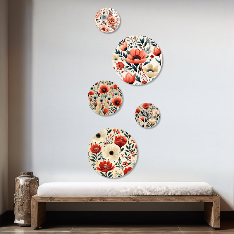 Homan - ensemble d'art mural floral rond floral de 5
