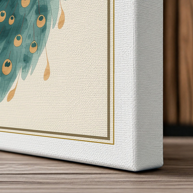 Peacock in Profile Botanical - Wrapped Canvas, 18x12 - 45.7 x 30.5 cm, White Border
