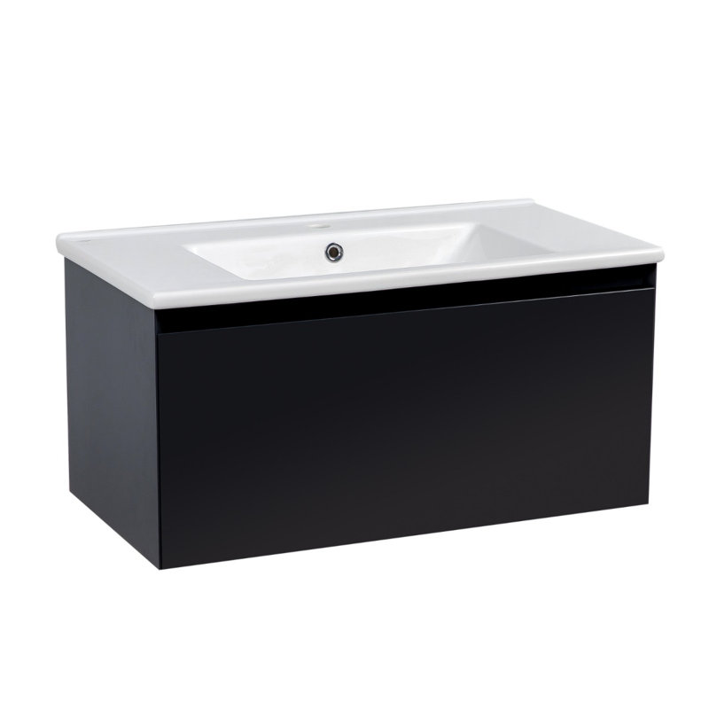 Meuble-lavabo sur pied simple en céramique avec miroir Jakkob