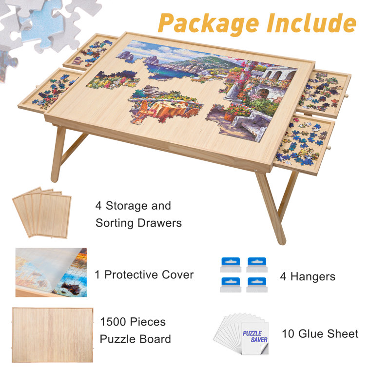 1500 Piece Wooden Jigsaw Puzzle Table - 6 Drawers, Puzzle Board | 27” X 35”  Jigsaw Puzzle Board Portable - Portable Puzzle Table | for Adults and Kids