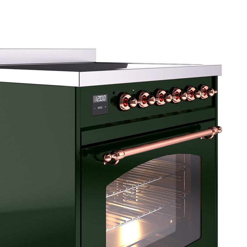 Cuisinière à induction 30 pouces avec 4 plaques à induction ILVE Nostalgie II Series, Vert émeraude / cuivre